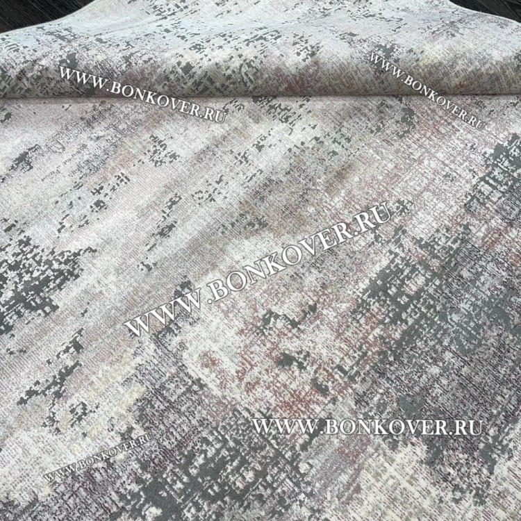 Современный Ковер из АртШелка Бледнорозовый с Серым 04
