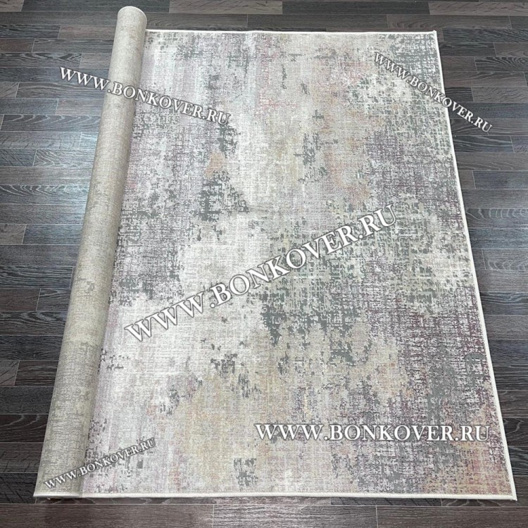 Современный Ковер из АртШелка Бледнорозовый с Серым 04