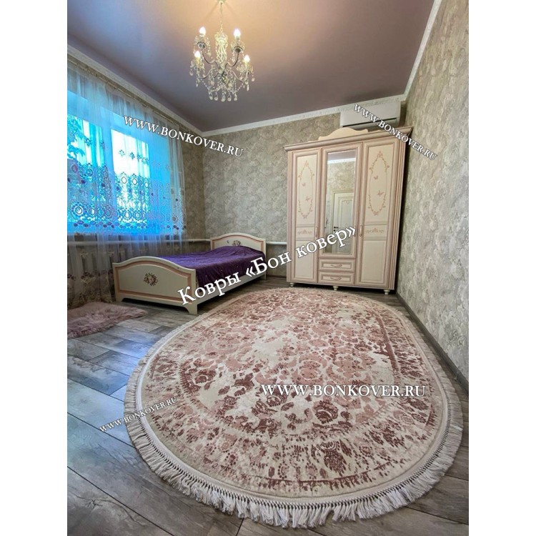 Современный Овальный Ковер Дизайн 30673 Розовый С Серым