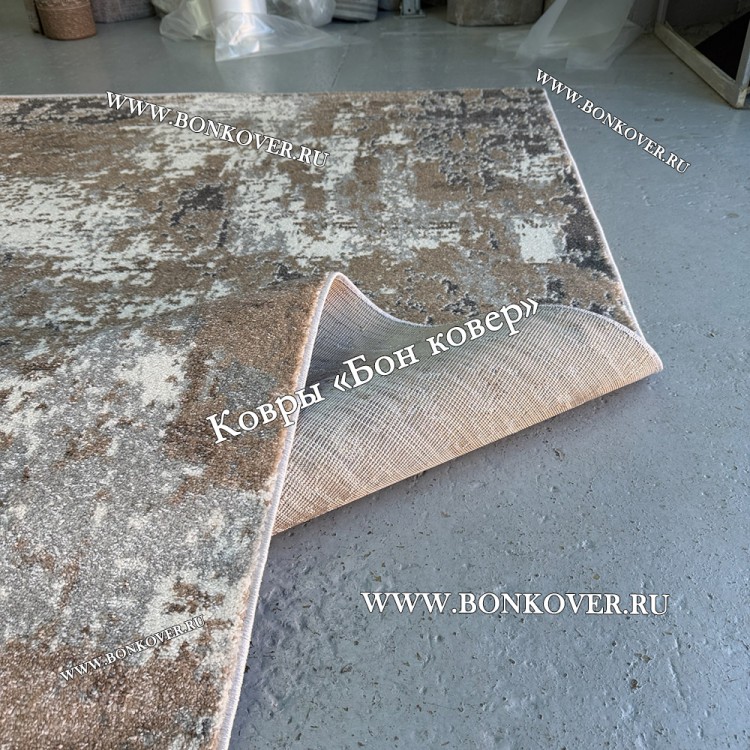 Абстрактный Ковер Серый с Коричневым Дизайн 03